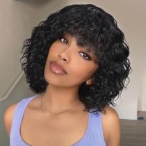 Peruca HUA Curly com franja de 30 cm Water Deep Wave 180% de densidade Peruca HUA Curly com franja de 30 cm Water Deep Wave 180% de densidade