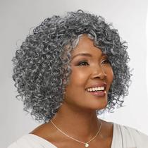 Peruca HUA Grey Human Hair Kinky Curly Salt and Pepper para mulheres