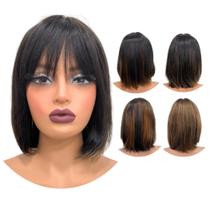 Peruca humana curta bob franja 25cm com lace no topo natural Peruca humana curta bob franja 25cm com lace no topo natural