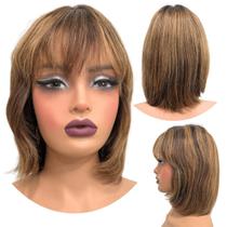 Peruca humana curta bob franja 25cm com lace no topo natural Peruca humana curta bob franja 25cm com lace no topo natural