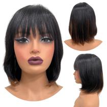 Peruca humana curta bob franja 25cm preta ombre loira DT2/30 Peruca humana curta bob franja 25cm preta ombre loira DT2/30