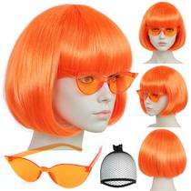 Peruca IMEYLE Neon Orange Short Bob With Bangs, conjunto de 3 peças
