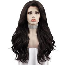 Peruca IMSTYLE longa marrom escura ondulada 66 cm sintética para mulheres Peruca IMSTYLE longa marrom escura ondulada 66 cm sintética para mulheres