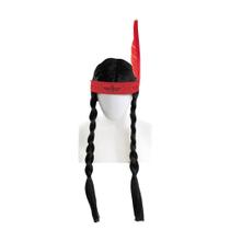 Peruca Indigina com Trançado e Pena Vermelha para Fantasia Tematica 65cm 1Un