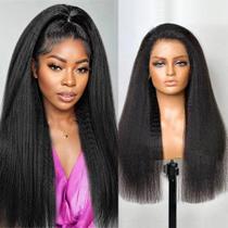 Peruca Jinhongze Kinky Straight 30 cm, 200% de densidade, renda frontal