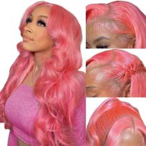 Peruca JKD Pink Lace Front Human Hair 13x4 HD Pink Body Wave