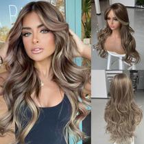 Peruca Jolelyne Long Wavy Layered Highlight Honey Blonde 24 polegadas