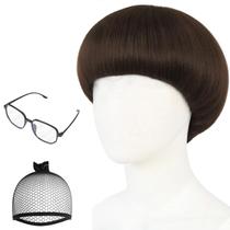 Peruca Joneting Brown Bowl Cut Brown Short Bob para homens