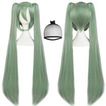 Peruca JoneTing Long Verde Claro com Rabos de Cavalo Duplos Cosplay Peruca JoneTing Long Verde Claro com Rabos de Cavalo Duplos Cosplay