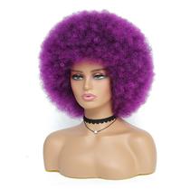 Peruca JSDShine Afro Kinky Curly 70s Purple Sintética para Mulheres Peruca JSDShine Afro Kinky Curly 70s Purple Sintética para Mulheres