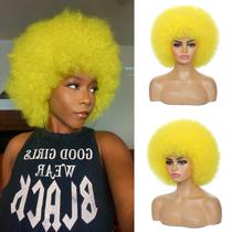 Peruca JSDShine Yellow Afro para mulheres, cabelo sintético com franja