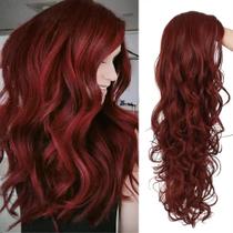 Peruca Kaneles Burgundy Curly Long Wave Vinho Tinto para Mulheres