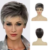 Peruca Kaneles Short Grey Pixie Cut sintética para mulheres Peruca Kaneles Short Grey Pixie Cut sintética para mulheres