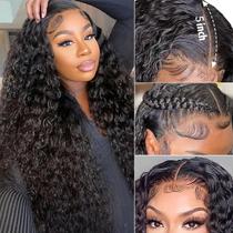 Peruca Keshon Deep Wave 26 polegadas, 200% densidade, renda frontal em HD