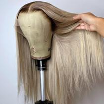 Peruca koinu Ash Blonde 71 cm, cabelo humano, 200% densidade, renda frontal