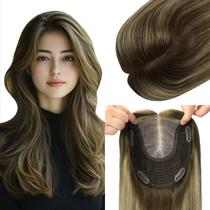 Peruca Kolala Base de Seda 15x18 cm 65g 35,5 cm Balayage Castanho e Loiro Caramelo