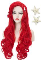Peruca LABEAUTÉ Red Mermaid Curly Long Sintética Fibra Sintética