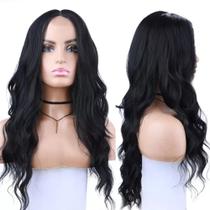 Peruca Lace C/ Micro Pele Ondulada 60cm Preta + touca