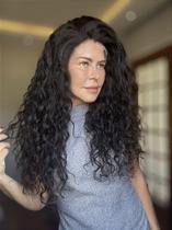 Peruca Lace Front Cabelo Humano Cacheado Débora Nascimento - 60 cm, Castanho Escuro