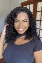 Peruca Lace Front Cabelo Humano Cacheado Nala Castanho Escuro 50cm