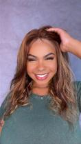 Peruca Lace Front Central Part Matilda com Cabelo Humano Loiro Mechas - 45 cm, Densidade 130