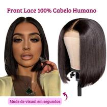 Peruca Lace Front Curta Liso Cabelo Humano Natural Preta Peruca Lace Front Curta Liso Cabelo Humano Natural Preta