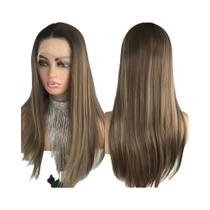 Peruca Lace Front Ombre Loira De 18 Polegadas Para Mulheres, Lisa Natural, 13x4, Sintética, Com