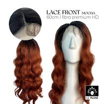 Peruca Lace Front Ondulada 60cm Ombré Ruivo Fibra Premium