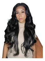 Peruca Lace Front Ondulada Repicada Longa Fibra Futura Preto Unico