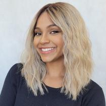Peruca Lace Front Wig Loira Raiz Escura- Fibra Premium-30cm- SPICE