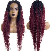 Peruca Lace Mini Cacheada Ondulada Preta Vermelha Marsala
