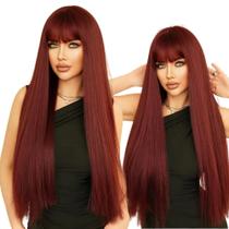 Peruca Lace Natural 65cm Borgonha Lisa com Franja Wig