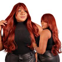 Peruca Lace Normal Ondulada Fibra Orgânica Ruiva com Franja Peruca Lace Normal Ondulada Fibra Orgânica Ruiva com Franja