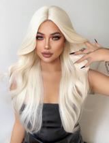 Peruca Lace Orgânica Ondulada Sem Franja Loiro Claríssimo longa - Wig