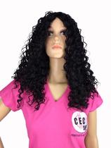 Peruca Lace Wig Afro Cacheada Preto Natural Fibra Futura