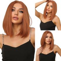 Peruca Lace wig Curta Bob Ruiva Fibra premium