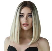Peruca Lace wig Curta Ombre Loiro Fibra Premium Peruca Lace wig Curta Ombre Loiro Fibra Premium