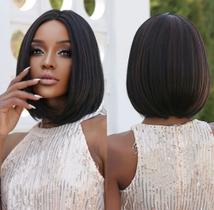 Peruca Lace Wig Fibra Futura Curta Castanha com Mechas Chocolate - GM Hair