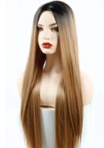 Peruca lace wig lisa fibra futura Sem Franja Ombre Mel 70cm - weng