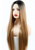 Peruca lace wig lisa fibra futura Sem Franja Ombre Mel 70cm Peruca lace wig lisa fibra futura Sem Franja Ombre Mel 70cm