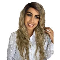 Peruca Lace Wig Loira com Raiz Escura Ondulada Fibre Premium Diene Sleek