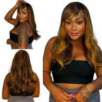 Peruca Lace Wig Ondulada Média 55cm C/ Franja Curta Orgânica