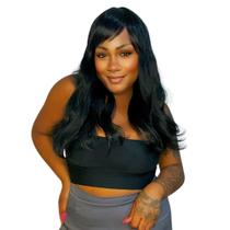 Peruca Lace Wig Ondulada Média 55cm C/ Franja Curta Orgânica
