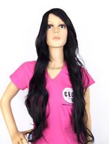 Peruca Lace Wig Ondulado Franjão Castanho Escuro Fibra Peruca Lace Wig Ondulado Franjão Castanho Escuro Fibra