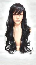 Peruca Lace Wig Repicada Preta Fibra Futura 70 cm