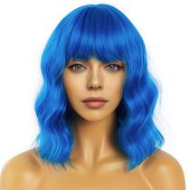 Peruca LANCAINI Short Bob Wavy com franja azul sintética