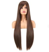 Peruca Lisa Com Franja 65cm Orgânica Uso Diário Castanho Claro