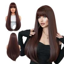 Peruca Lisa Com Franja 70cm Orgânica Castanho Natural