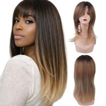 Peruca Lisa Com Franja Tamanho Médio Fibra Premium + Wig Cap