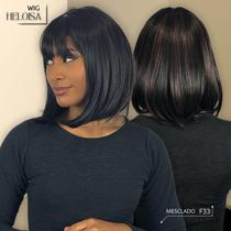 Peruca Lisa Curta Wig Short Bob Bio Fibra Premium Heloisa Estylo Mulher Fibra de Colágeno com Regulagem 180g 30cm